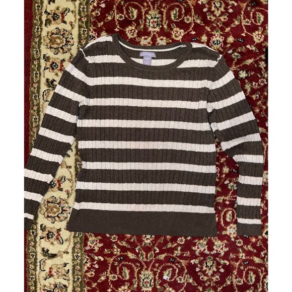 Laura Scott Brown & White Striped Cable Knit Sweater – Women’s Size L/G - Picture 1 of 5